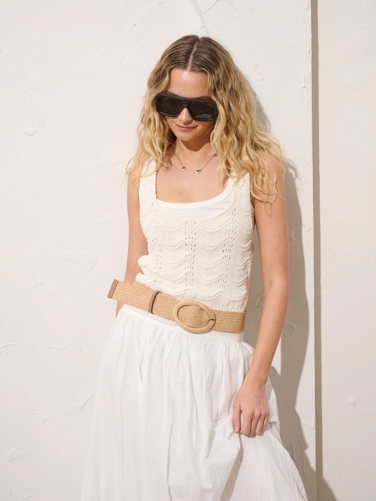 Woven Oval Buckle Straw Belt Tan