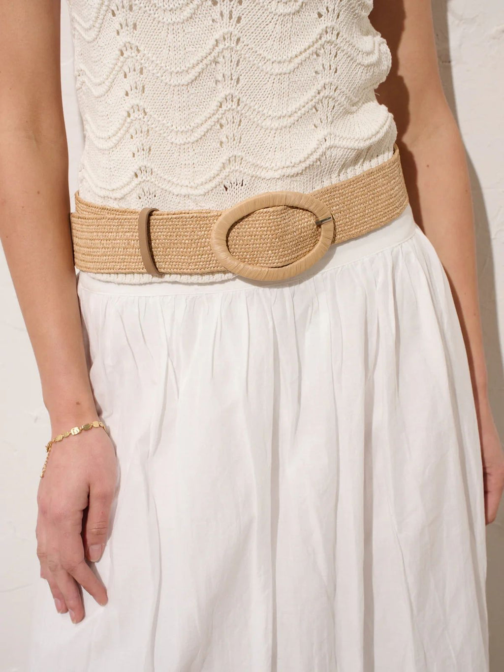 Woven Oval Buckle Straw Belt Tan