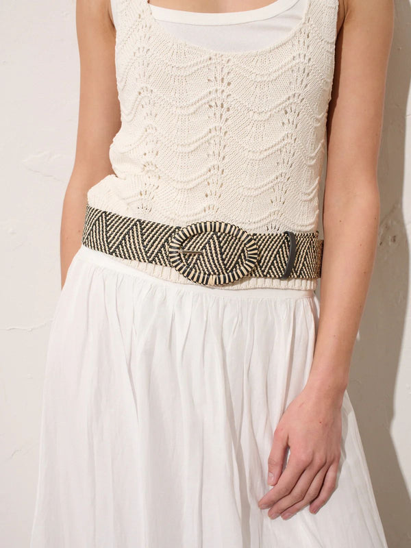Woven Oval Buckle Straw Belt Multi