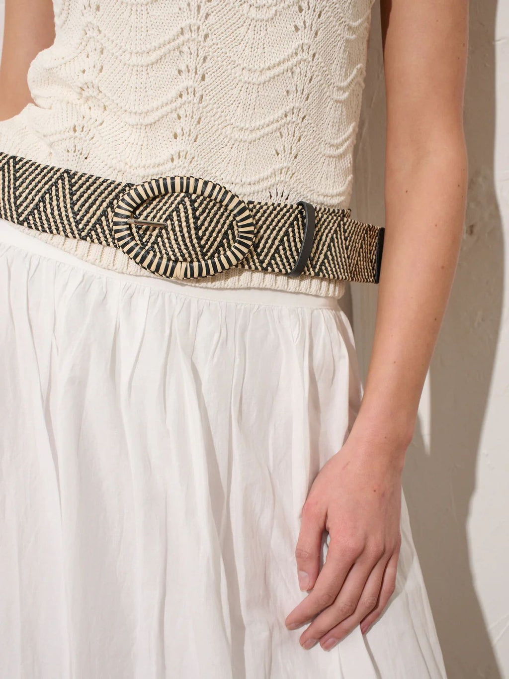 Woven Oval Buckle Straw Belt Multi