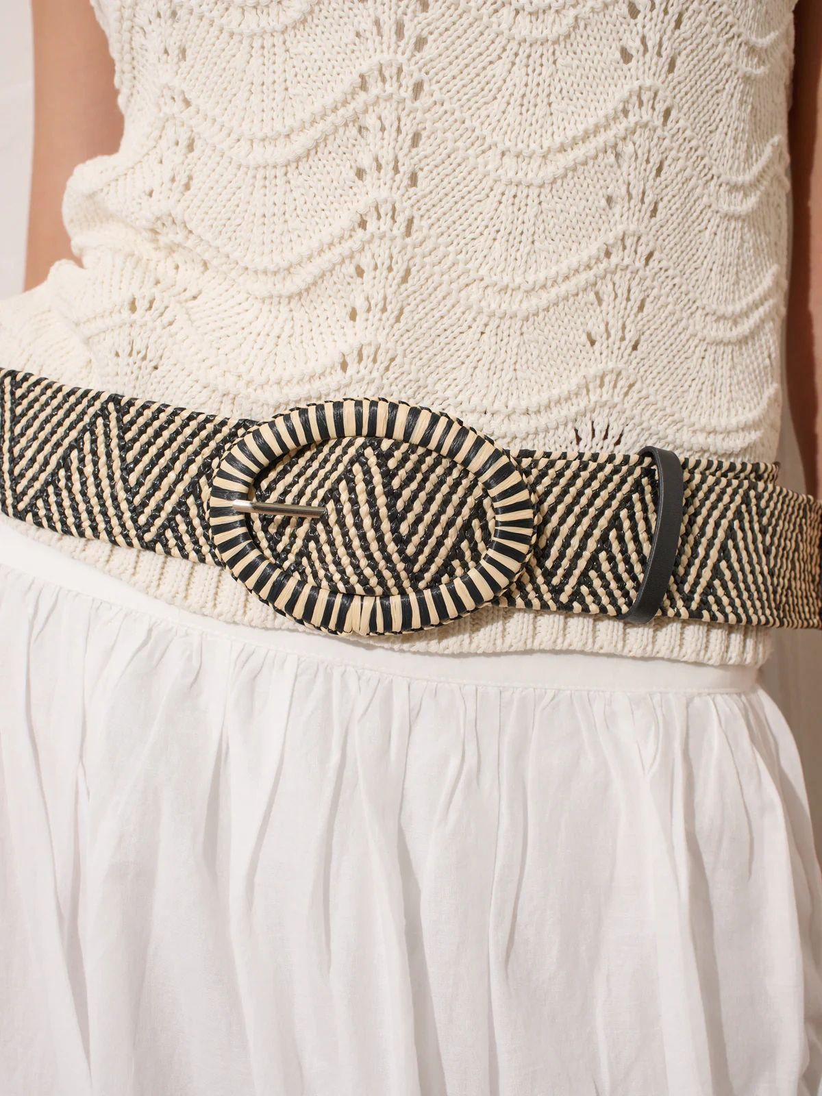 Woven Oval Buckle Straw Belt Multi