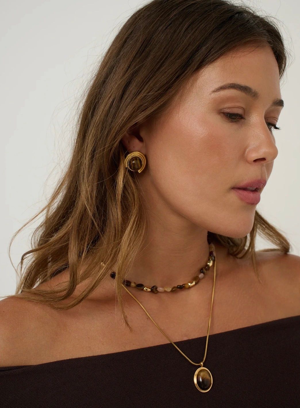 Talia Tiger Eye Earring Gold Main image