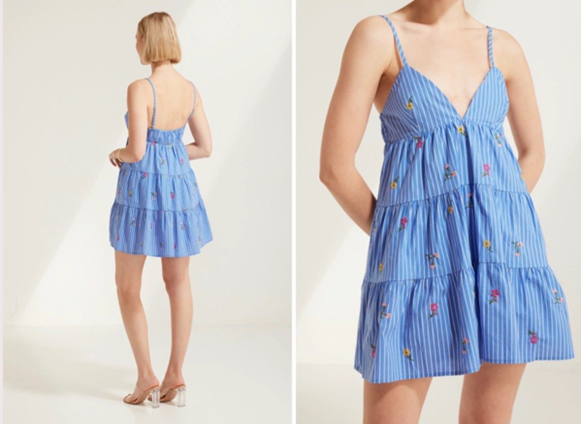 Embroidered Tiered Mini Dress