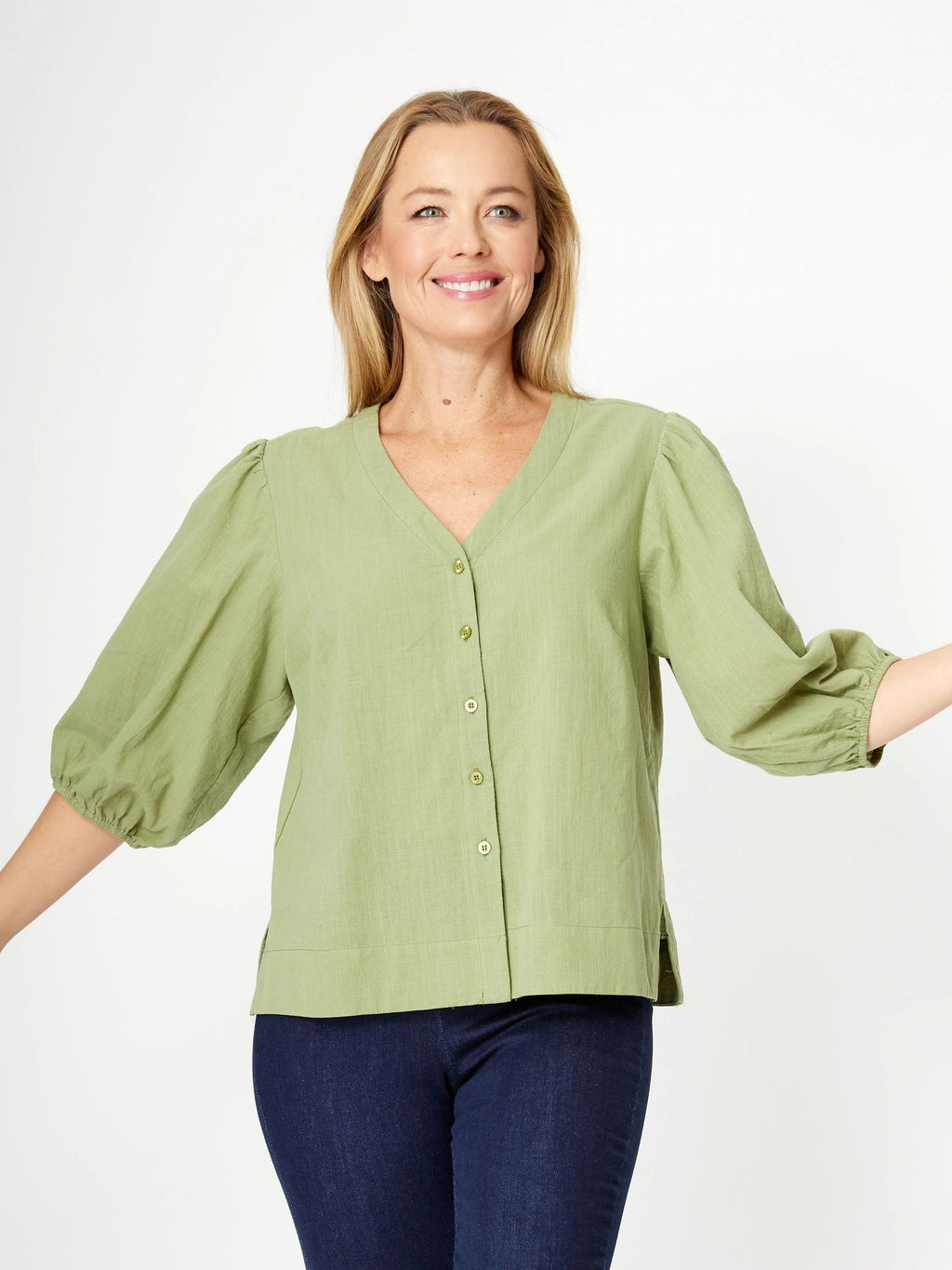 Cordelia Street Cotton Balloon Button Up Shirt Ast Colours