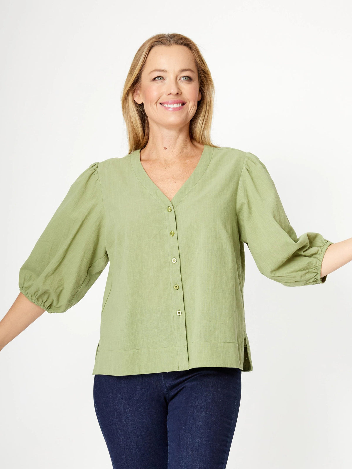 Cordelia Street Cotton Balloon Button Up Shirt Ast Colours