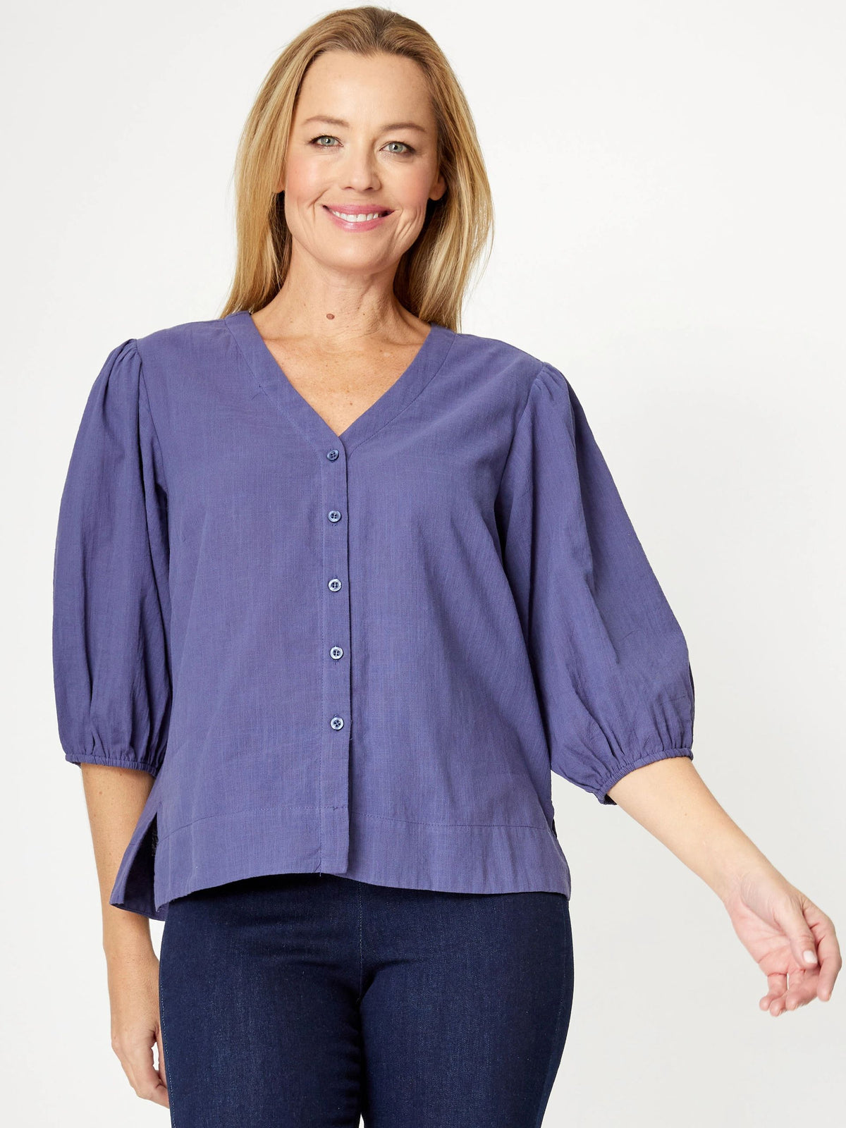 Cordelia Street Cotton Balloon Button Up Shirt Ast Colours