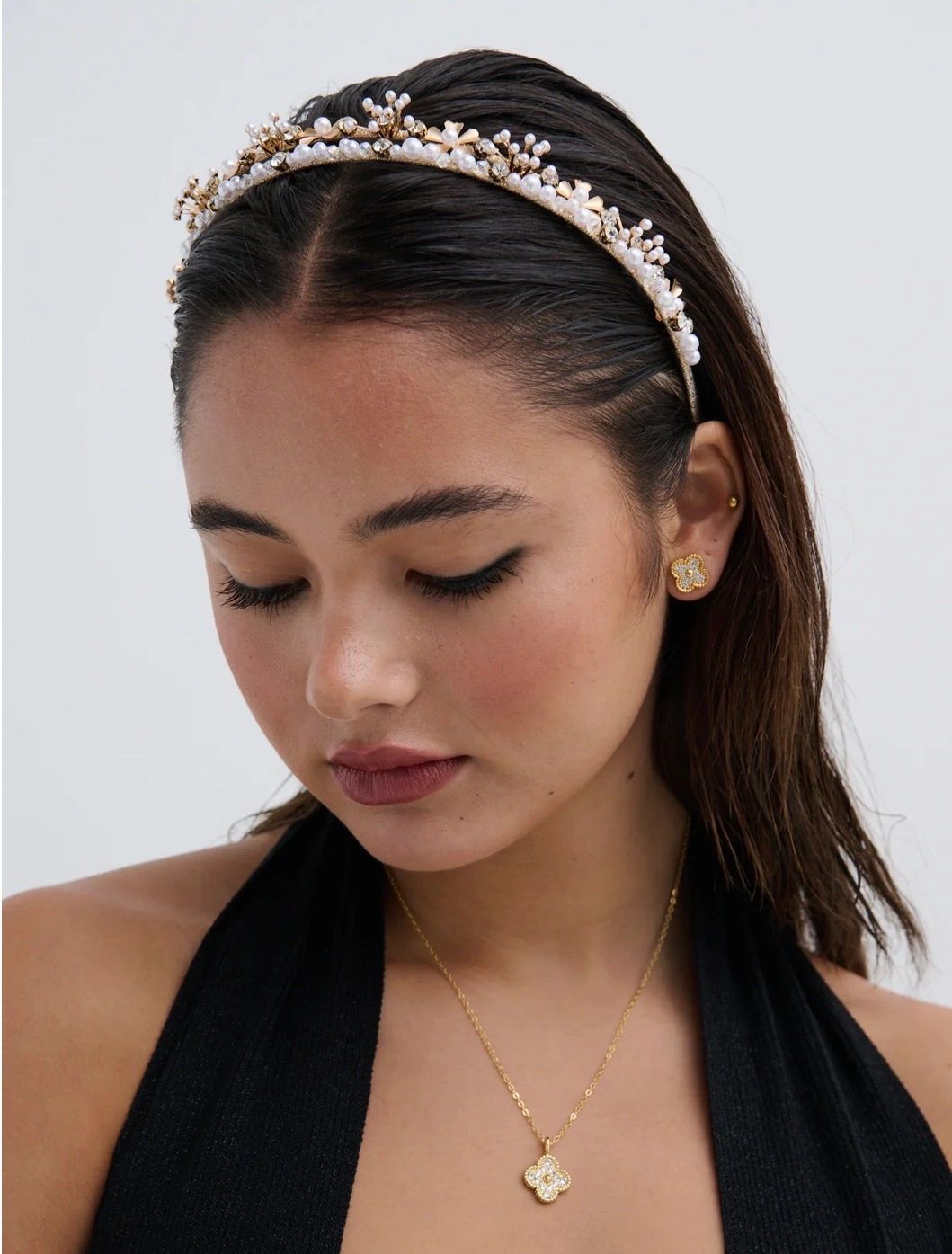 Double Pearl Floral Statement Headband