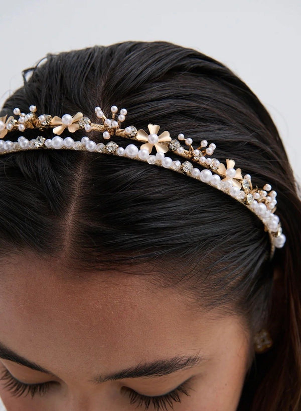 Double Pearl Floral Statement Headband