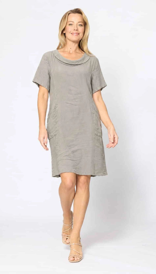 Cowl Neck Linen Dress