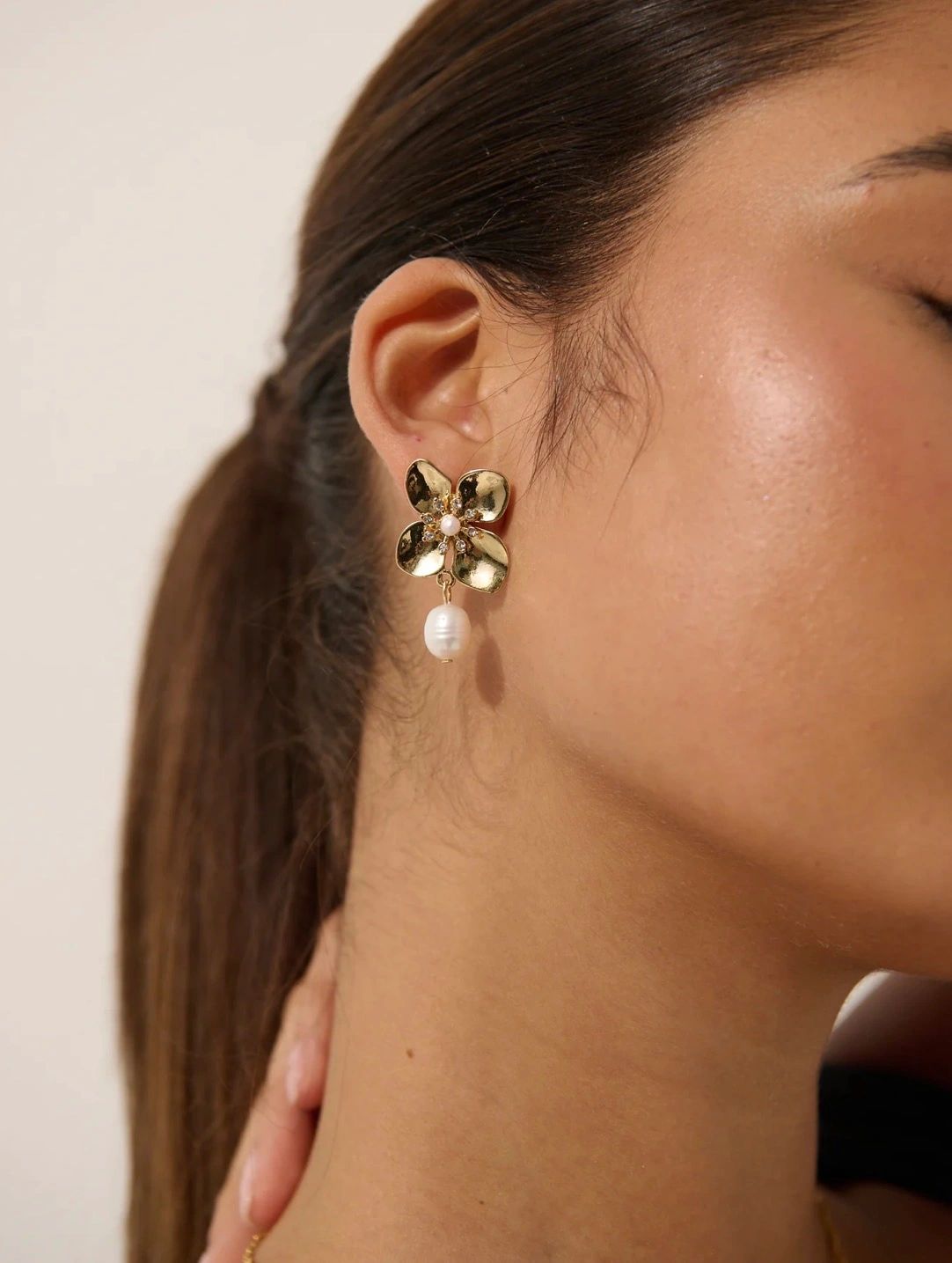 Floral Pearl 18K Gold Plated Earrings
