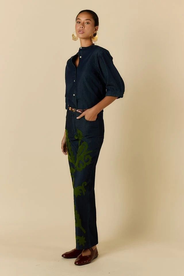 Rubyyaya Carmi Paisley Embroidered Denim Jeans