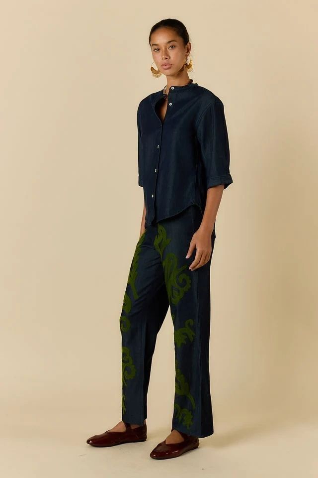Rubyyaya Carmi Paisley Embroidered Denim Jeans