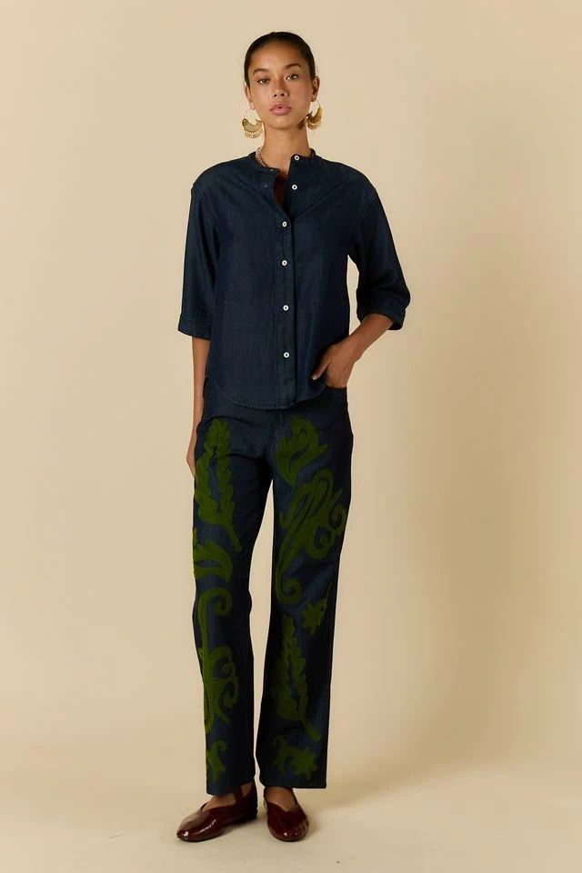 Rubyyaya Carmi Paisley Embroidered Denim Jeans Main image