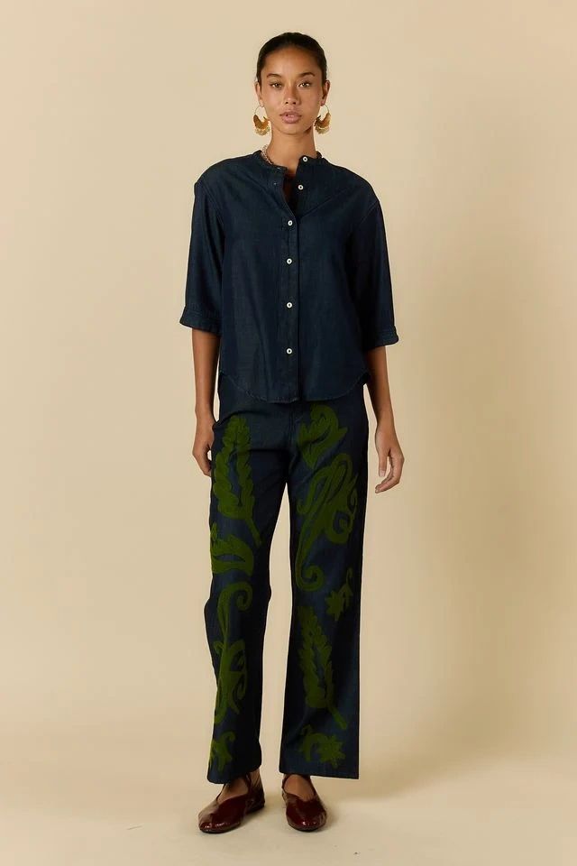 Rubyyaya Carmi Paisley Embroidered Denim Jeans
