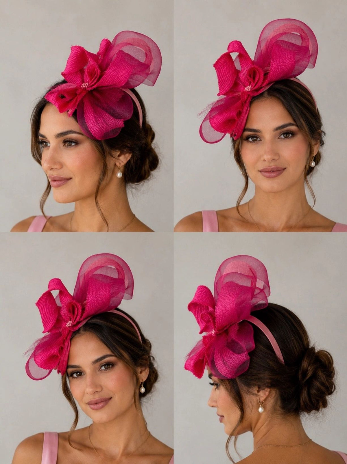 Pink 3 Toned Silk Abica Straw and Crin Headband Main image