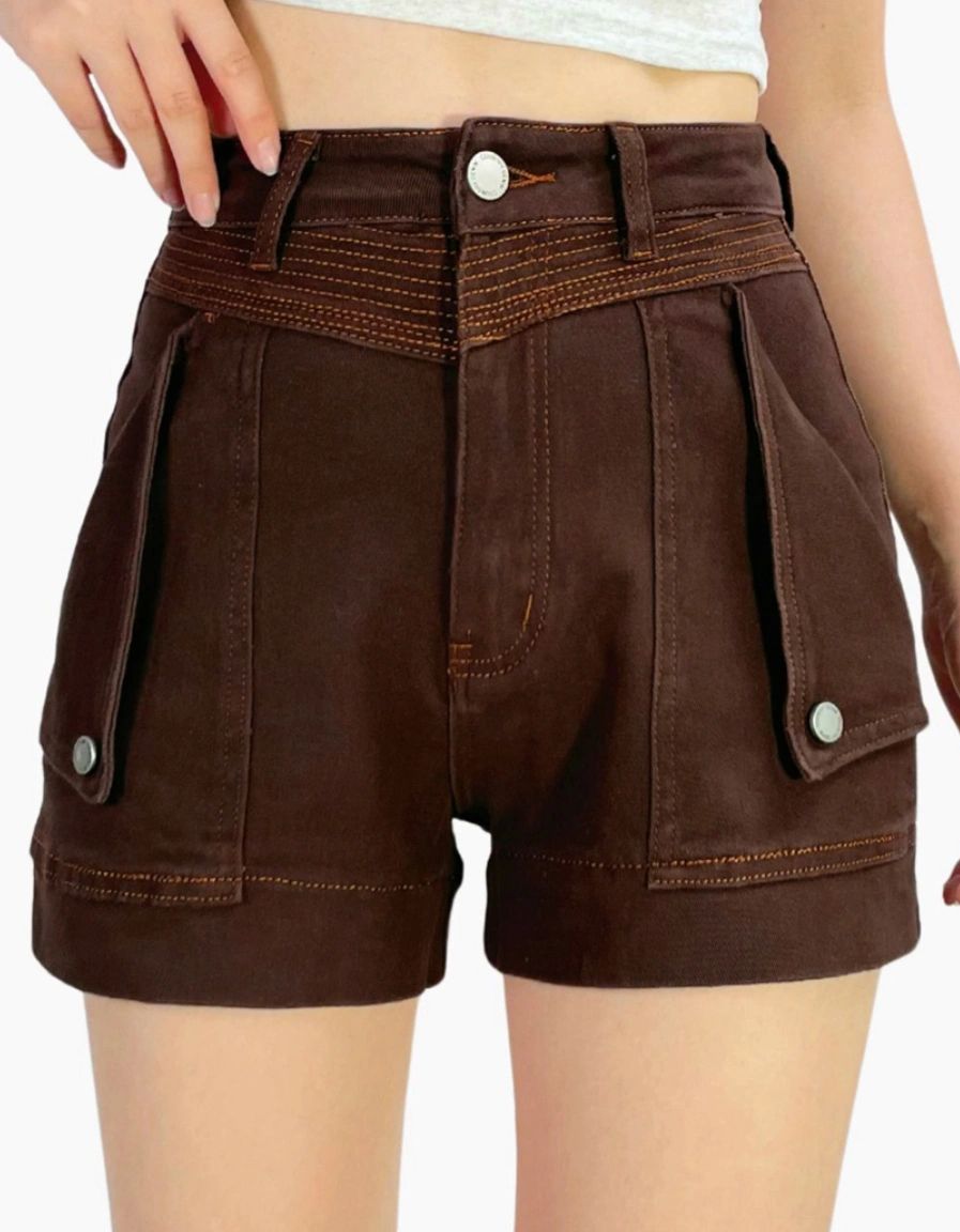 Chocolate Flip Pocket Denim Shorts
