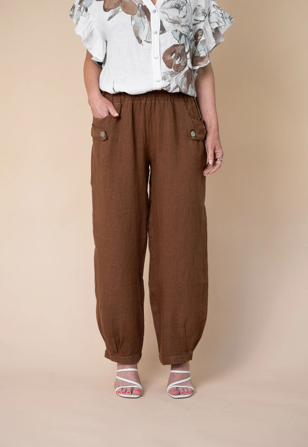 Italian Linen Tab Detail Pants Asst Colours