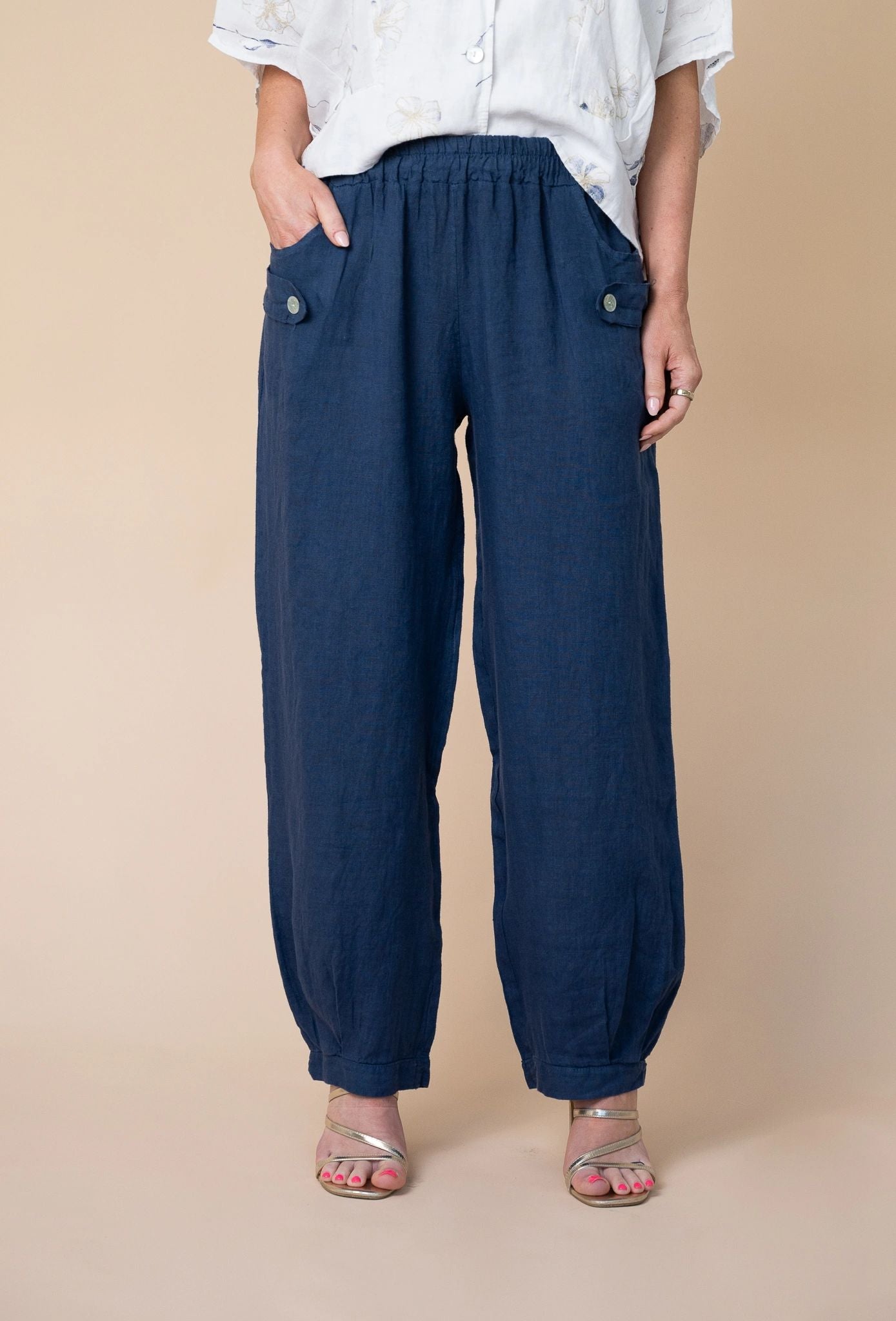 Italian Linen Tab Detail Pants Asst Colours Secondary image