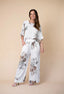 Italian Linen Floral Pants White/Choc