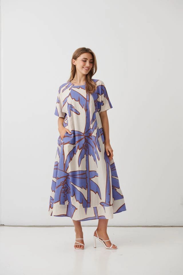 Lilac Palms Long Shift Dress