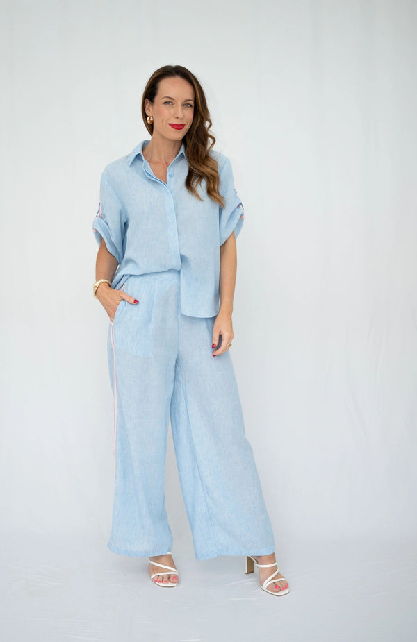 Blue/Pink Stripe Linen Blend Set