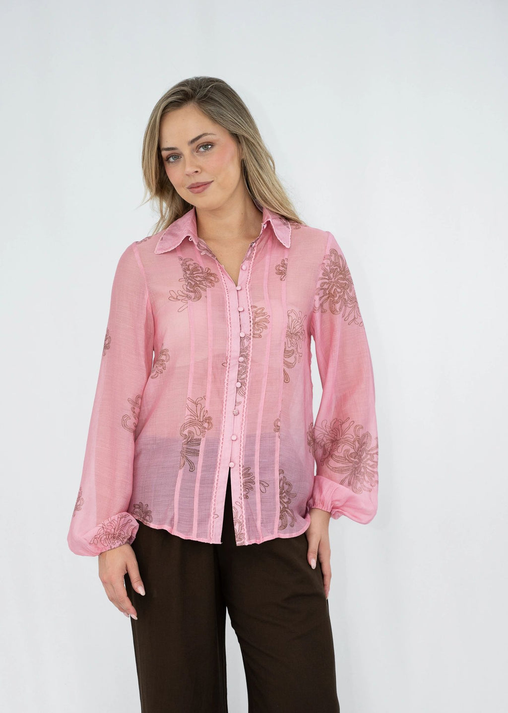 Pink Lace Trim Blouse