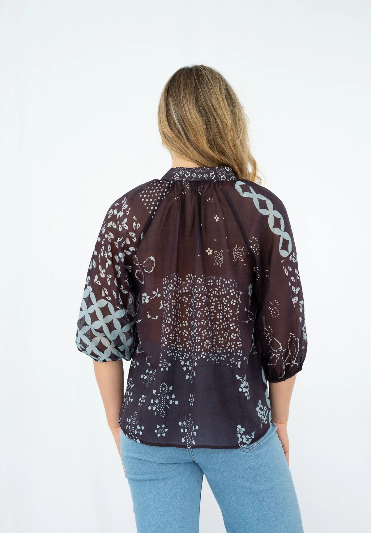 Lyocell Patchwork Print Blouse