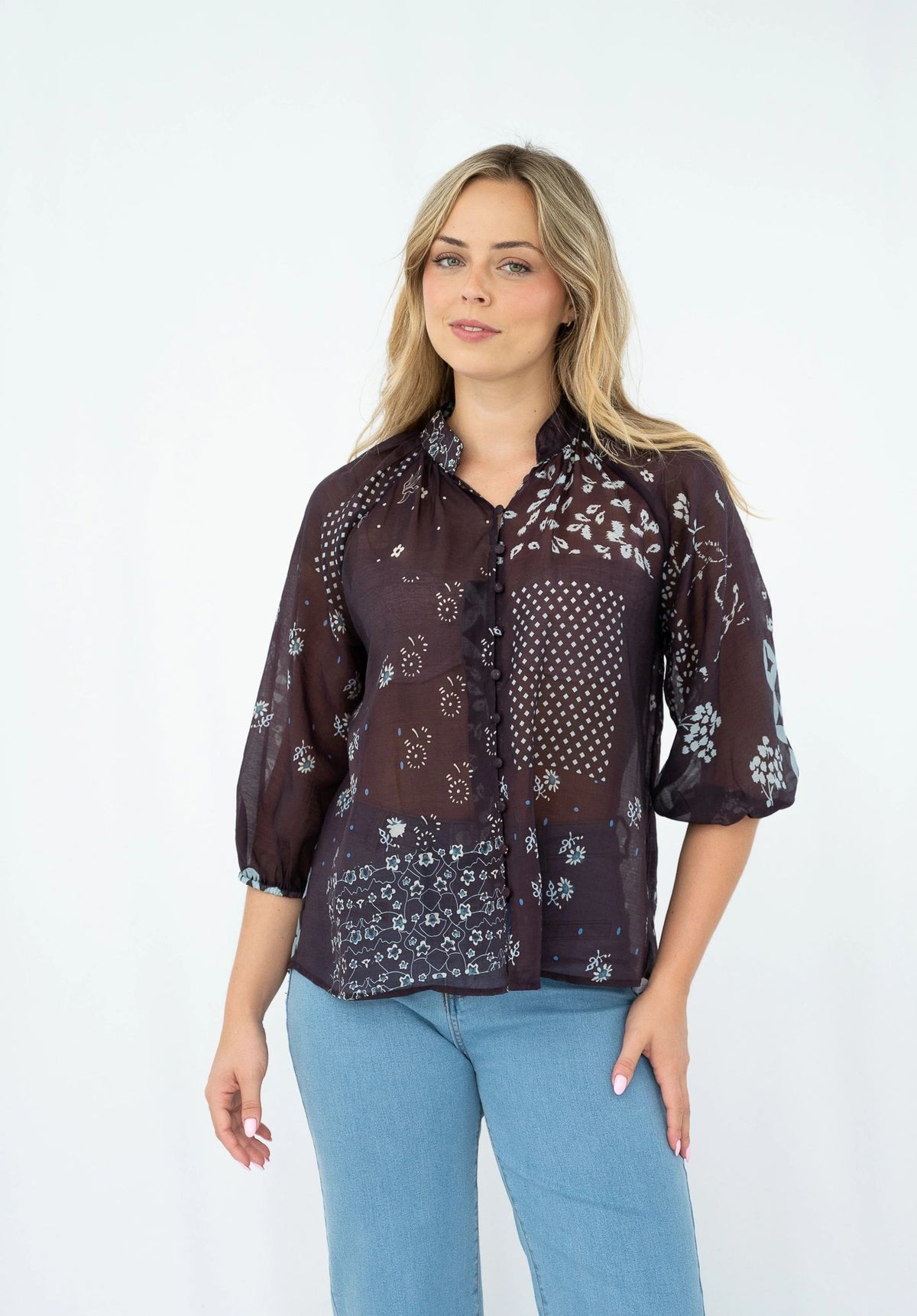 Lyocell Patchwork Print Blouse