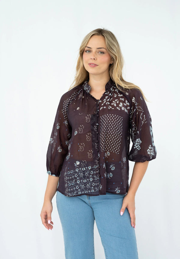 Lyocell Patchwork Print Blouse