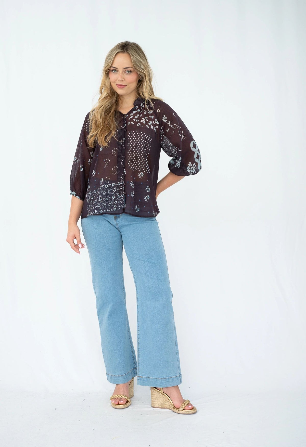 Lyocell Patchwork Print Blouse