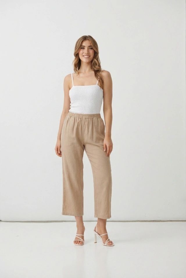 Elastic Waist Straight Leg Pants Asst Colours